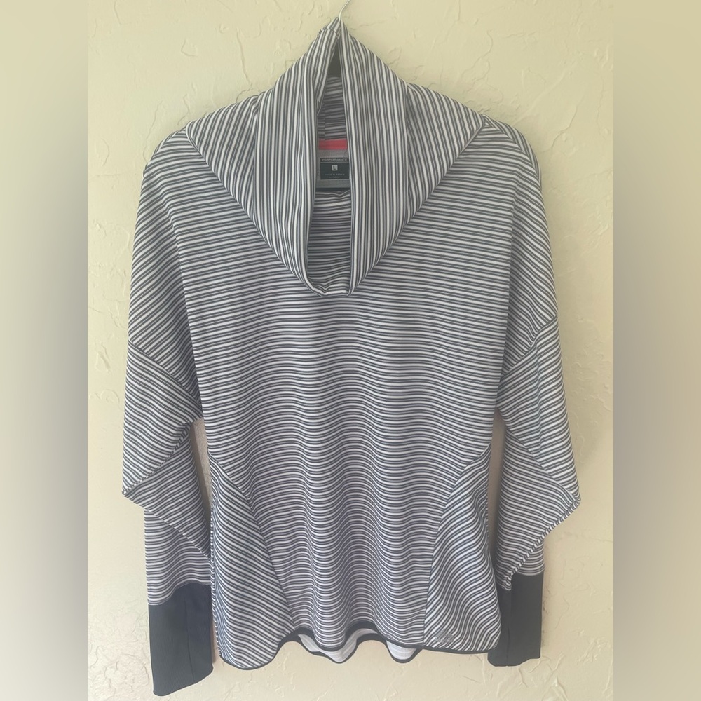 RBX Cowl Nexk Striped Gray and White Long Sleeve Top. Size Large